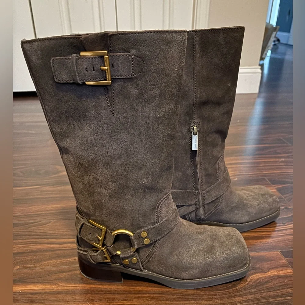 Michael Kors Brown Suede Mid-Calf Boots with Buckle - Picture 1 of 4